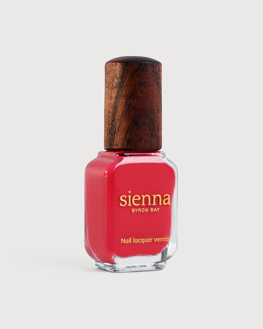 Bright Pink nail polish bottle with timber cap by Sienna Byron Bay
