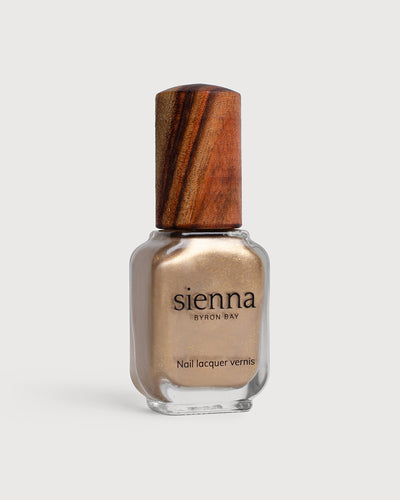 Solar Flare Gold Glaze nail polish glass bottle with timber cap