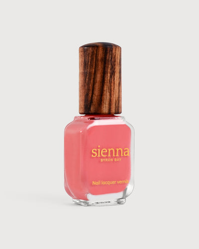 Grapefruit Pink nail polish bottle with timber cap by Sienna Byron Bay
