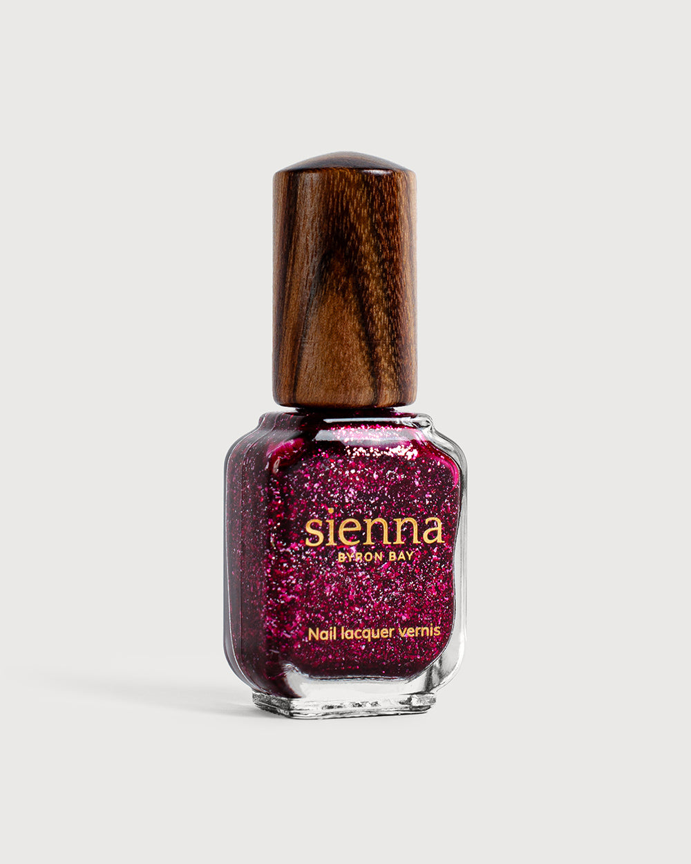 Sienna Starlit Rose metallic shimmer glaze bottle with signature timber cap