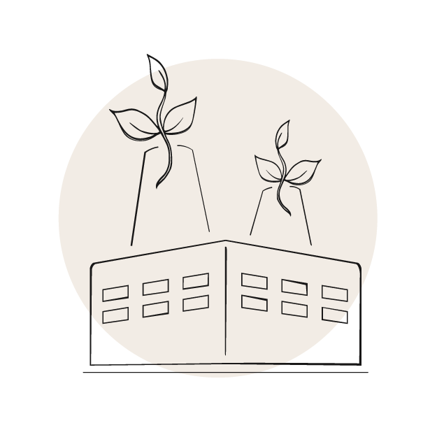 Plant based formula sustainable factory icon illustration on beige circle.