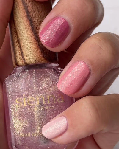 celestial top coat nail polish on top of Sienna Pink Colours