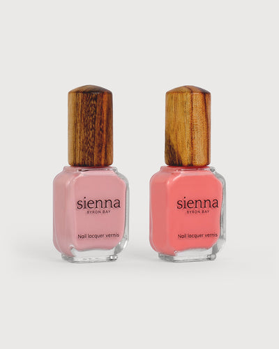  Cherry blossom pink, pink peach nail polish bottles with timber cap