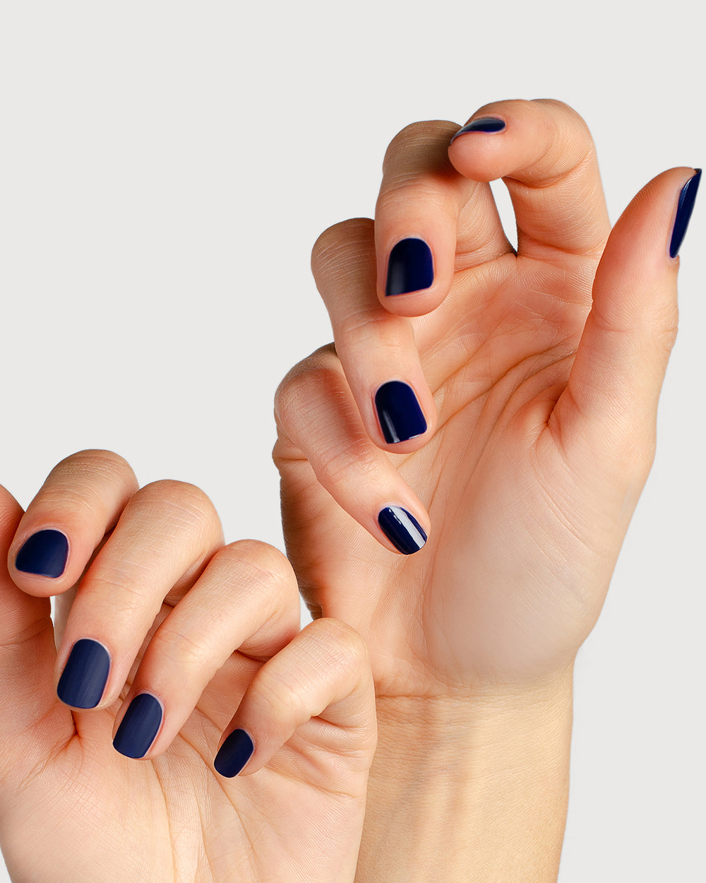 clear matte top coat nail polish hand swatch on fair skin tone two hands